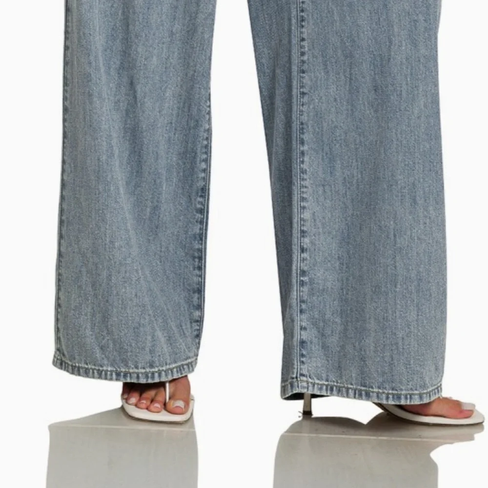 Zenana Wide Leg Denim Pants Drawstring Elastic Waist High Rise Medium NWT - Picture 8 of 13